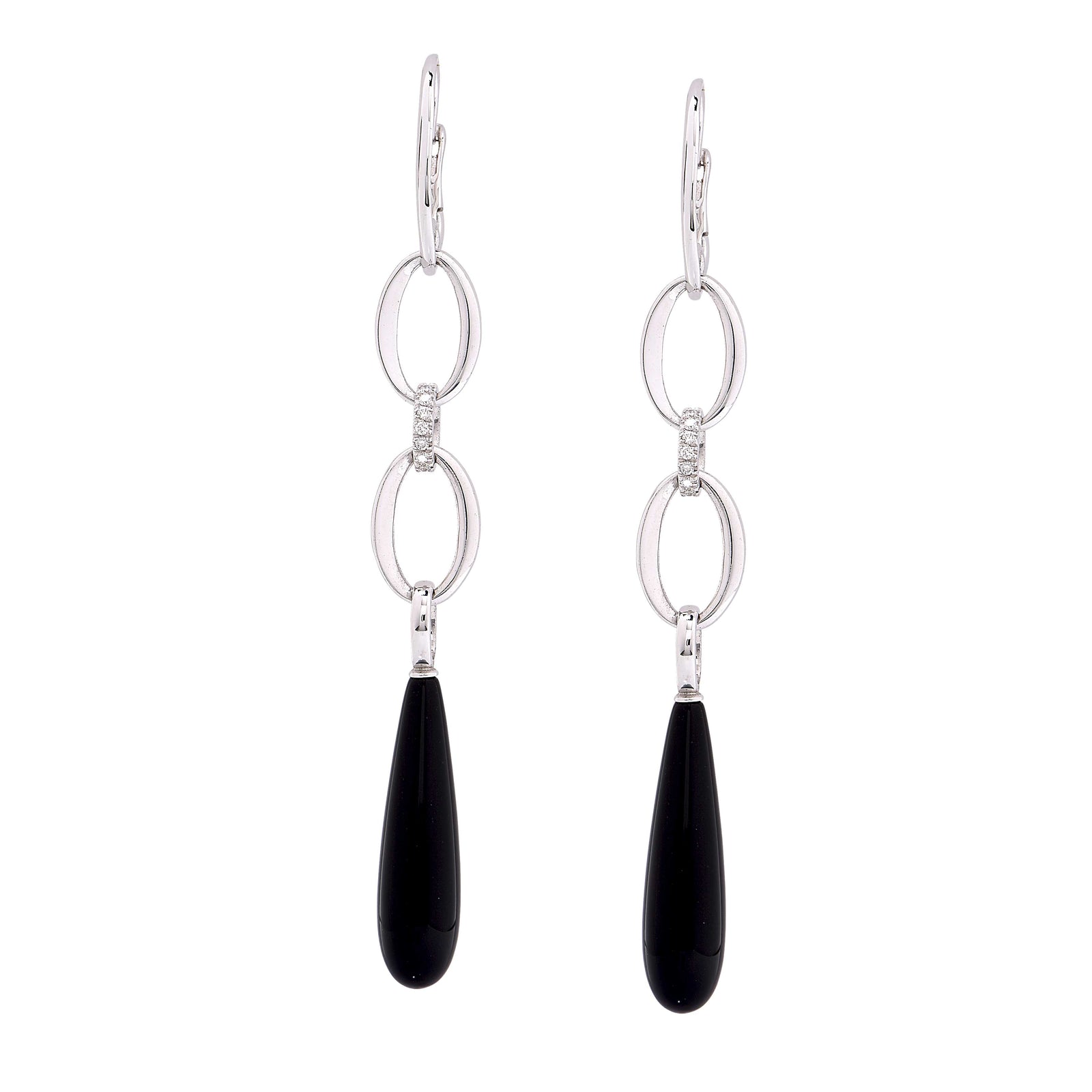 Onyx Diamond White Gold Drop Earrings