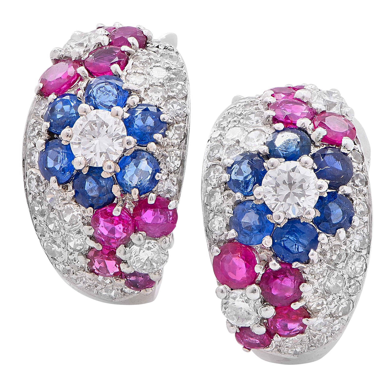Diamond, Sapphire and Ruby Platinum Ear Clips