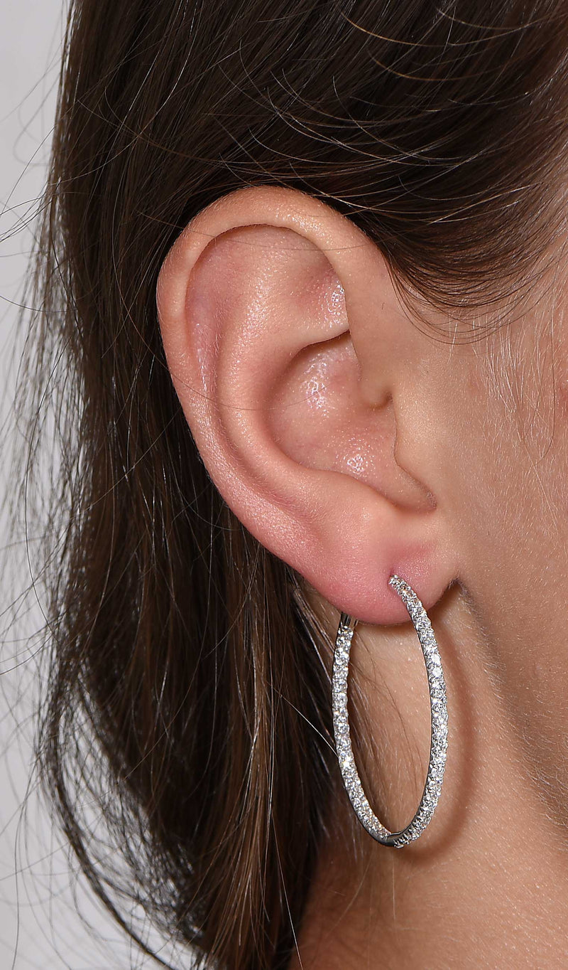 2 Carat Total Weight Diamond White Gold Hoop Earrings