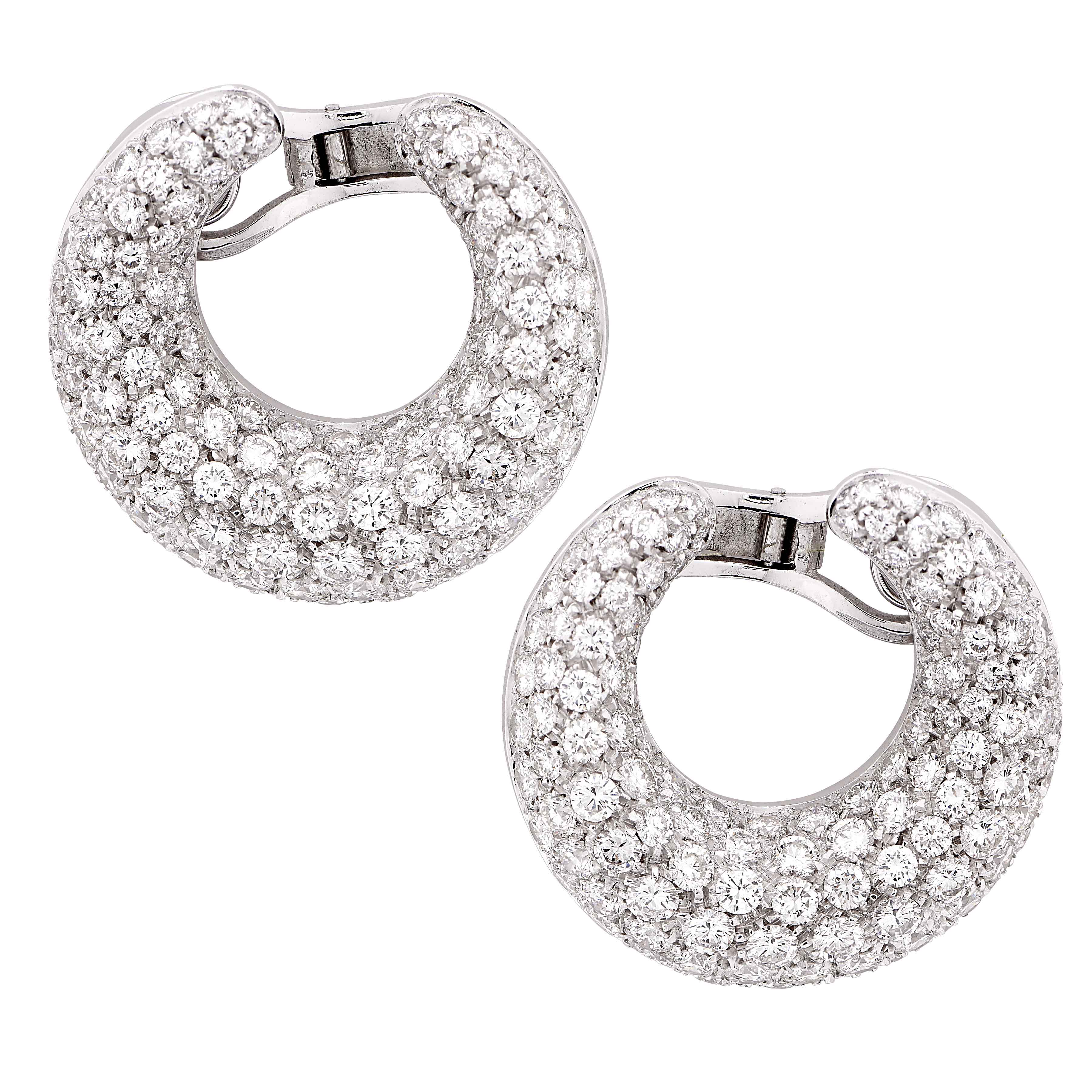 13.5 Carat Total Weight Diamond Bombe Crescent Form Clip Earrings