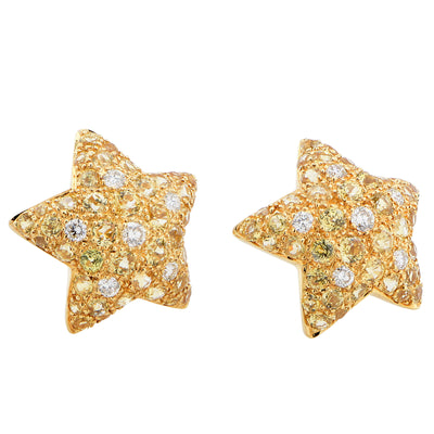 Starfish Motif Diamond and Citrine 18 Karat Yellow Gold Earrings
