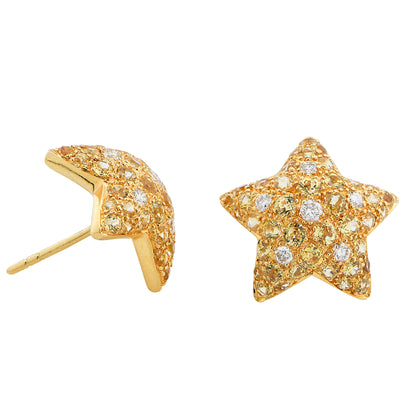 Starfish Motif Diamond and Citrine 18 Karat Yellow Gold Earrings