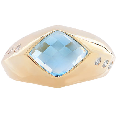 3.75 Carat Blue Topaz Diamond Yellow Gold Ring