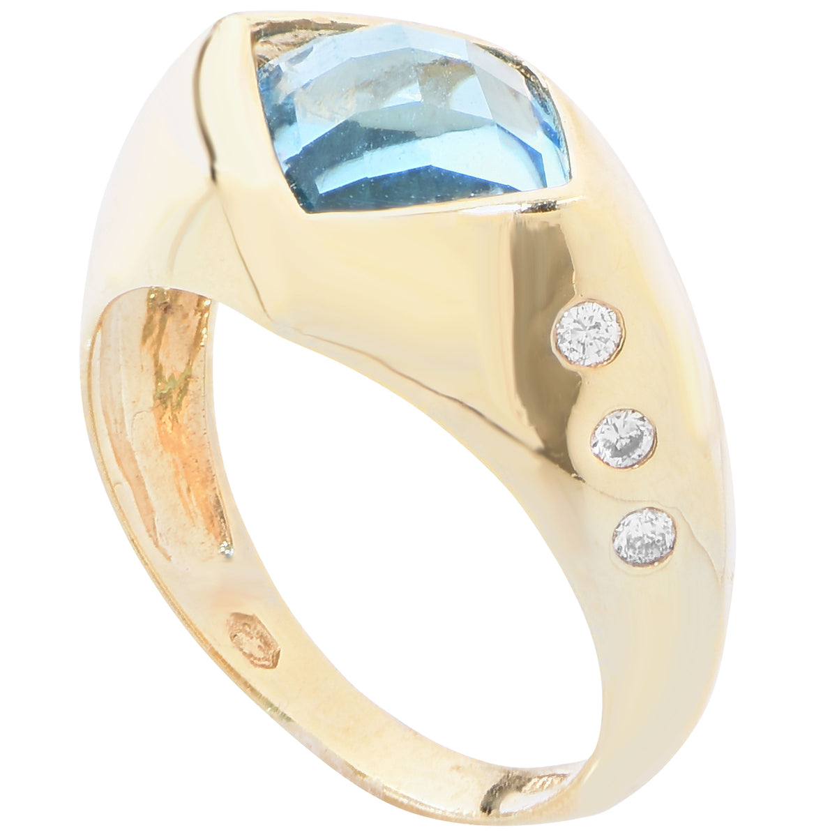 3.75 Carat Blue Topaz Diamond Yellow Gold Ring