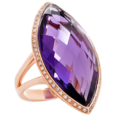 23 Carat Natural Amethyst & Diamond 18 Karat Rose Gold Ring