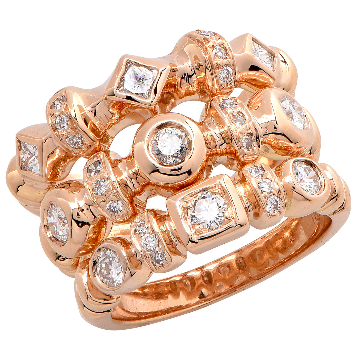 Set of Three Diamond Rose Gold Rings