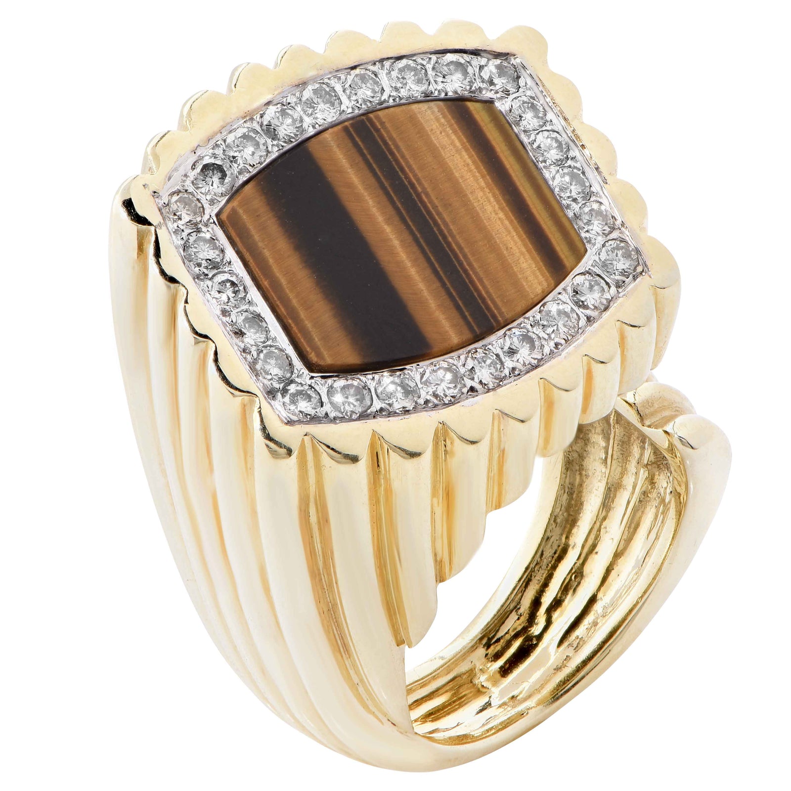 Le Triomphe Tiger's Eye, Diamond and Gold Ring
