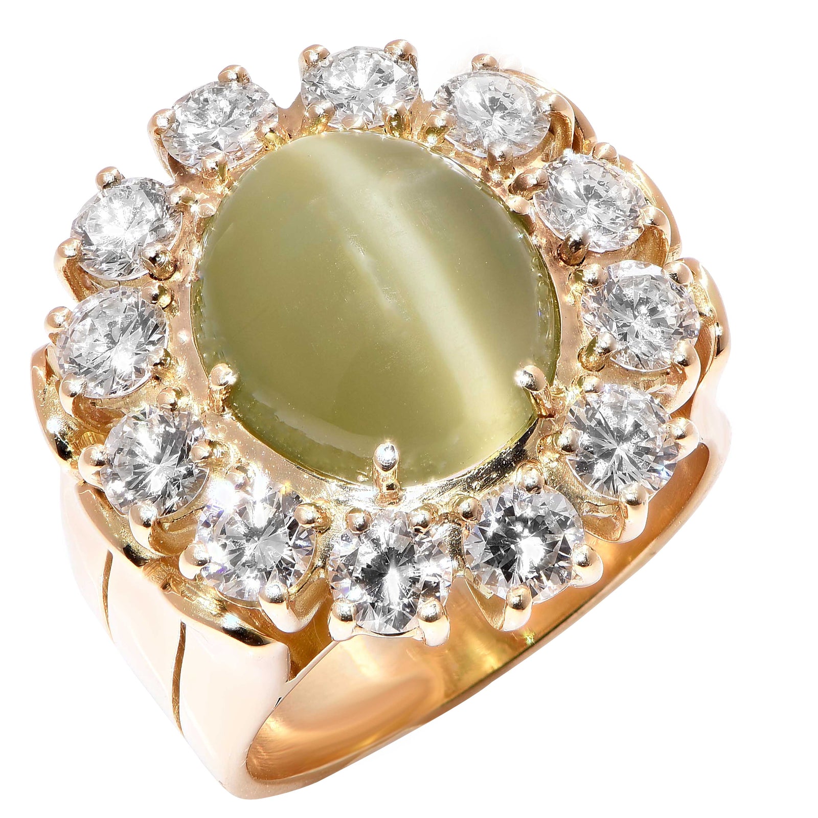 Gubelin 4 Carat Cats Eye & Diamond 18 Karat Yellow Gold Lady's Ring