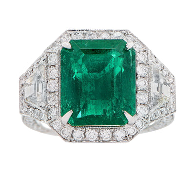 6.10 Carat AGL Graded Untreated Colombian Emerald Diamond Platinum Ring