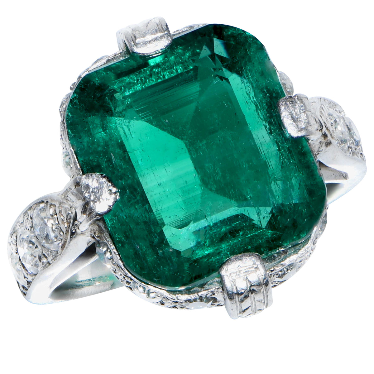 3.95 Carat Untreated Colombian Emerald Diamond Platinum Ring