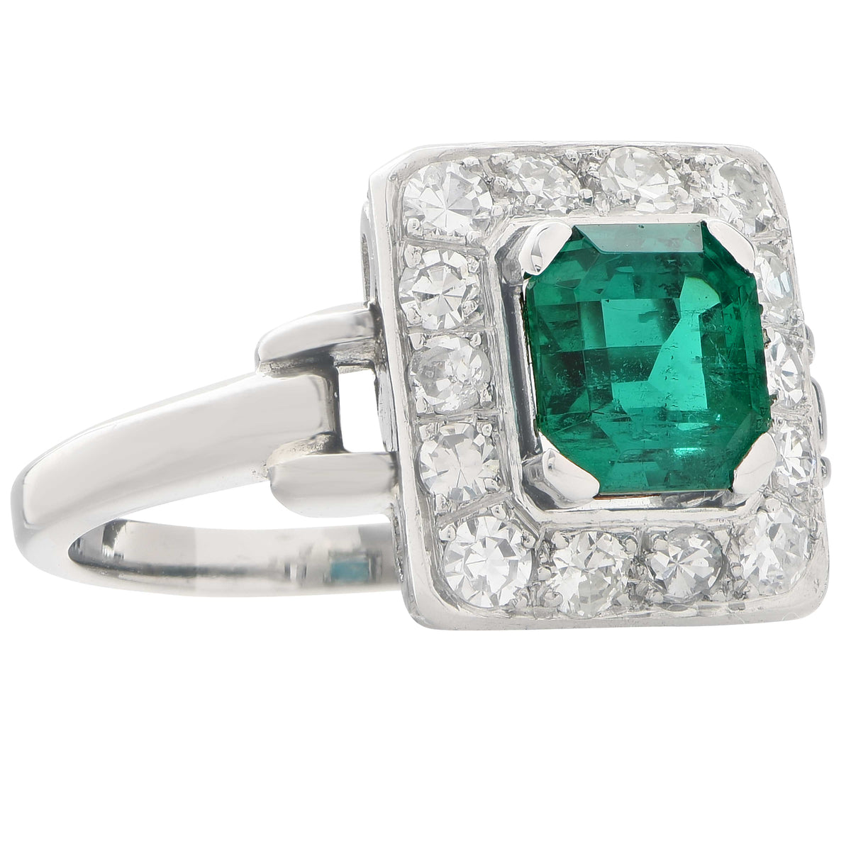 1.36 Carat AGL Colombian Emerald No Treatment Diamond Ring