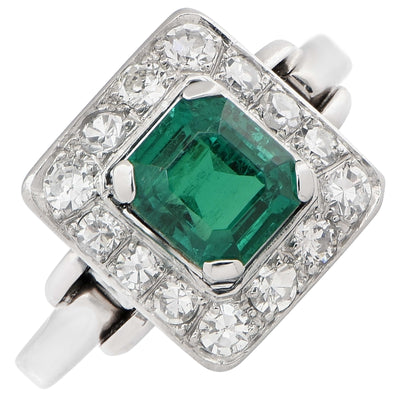 1.36 Carat AGL Colombian Emerald No Treatment Diamond Ring