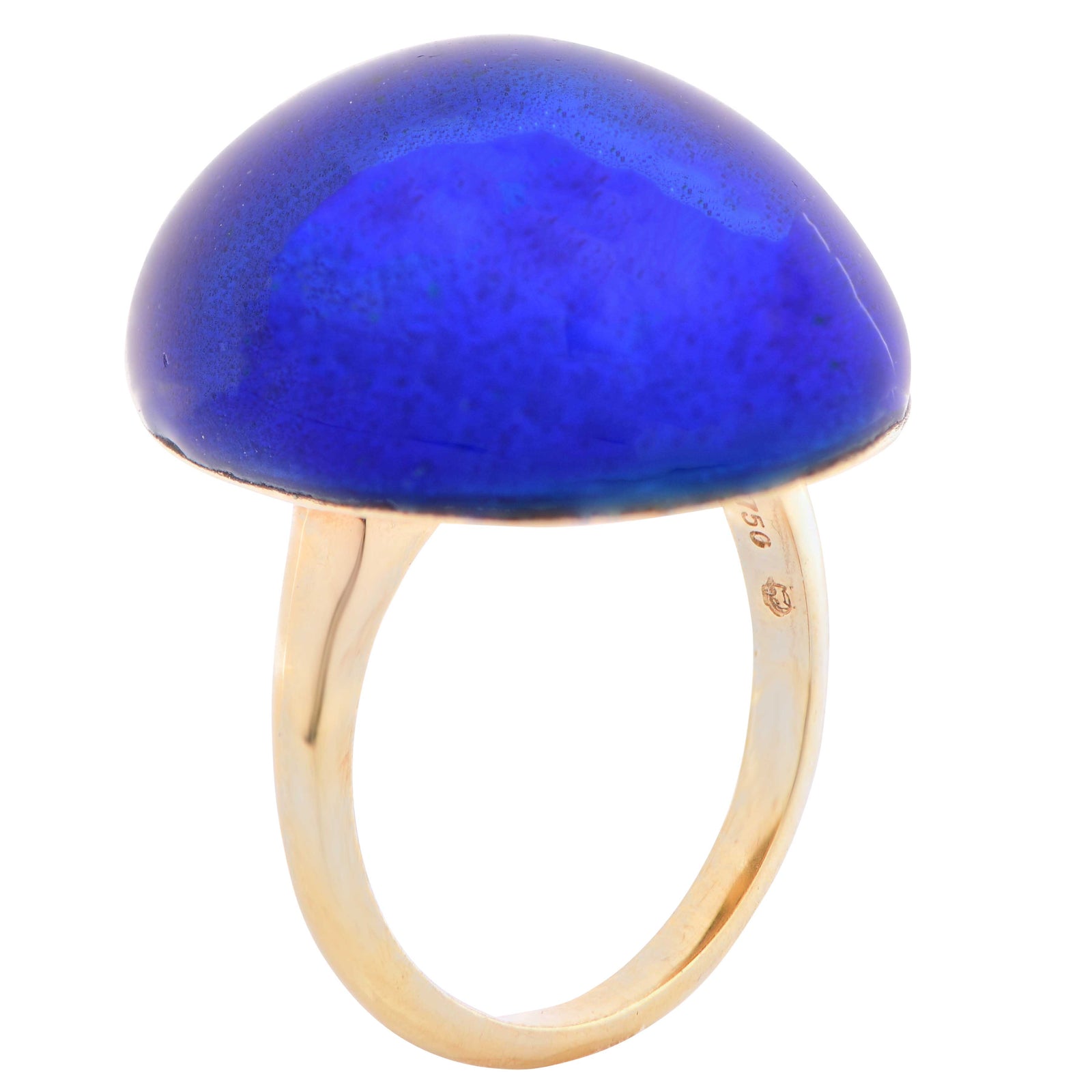Carvin French Blue Enamel Bombe 18 Karat Yellow Gold Ring