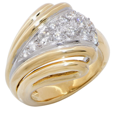 Bombe Style Diamond 18 Karat Yellow Gold Ring
