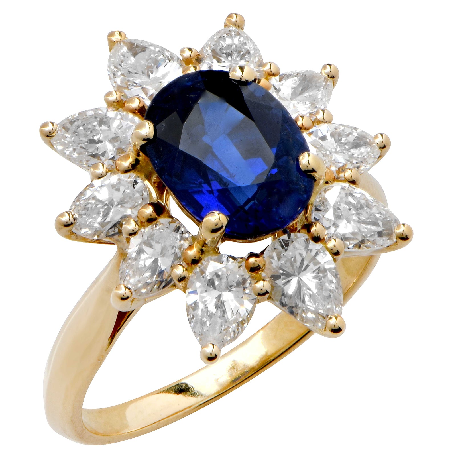 Asprey Sapphire and Diamond 18 Karat Yellow Gold Ring