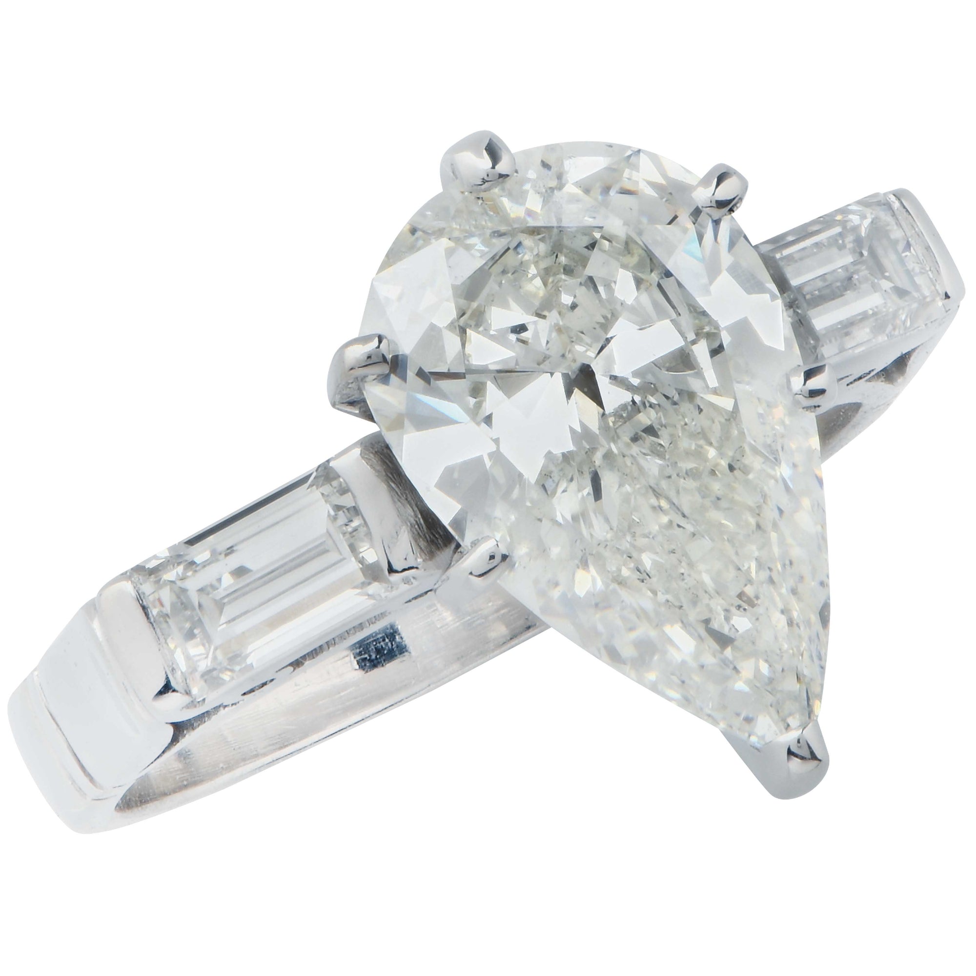 2.53 Carat GIA Graded J/SI2 Pear Shaped Diamond Set in Platinum Mounting