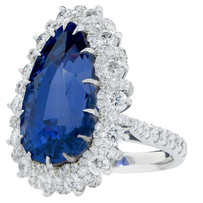 19 Carat AGL Graded Pear Shaped Sapphire and Diamond Ring