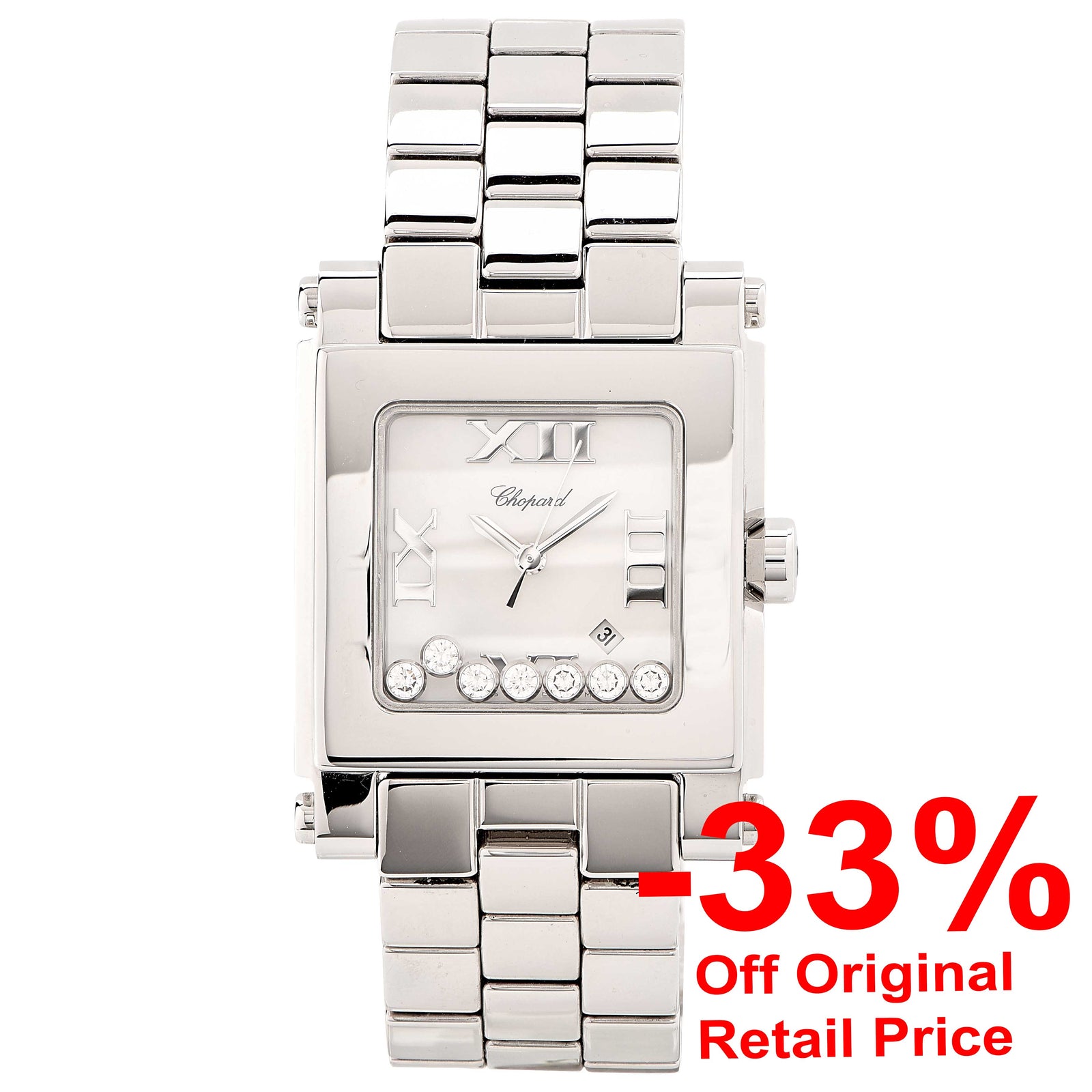 New Chopard Ladies Stainless Steel Happy Sport Medium Quartz Wristwatch