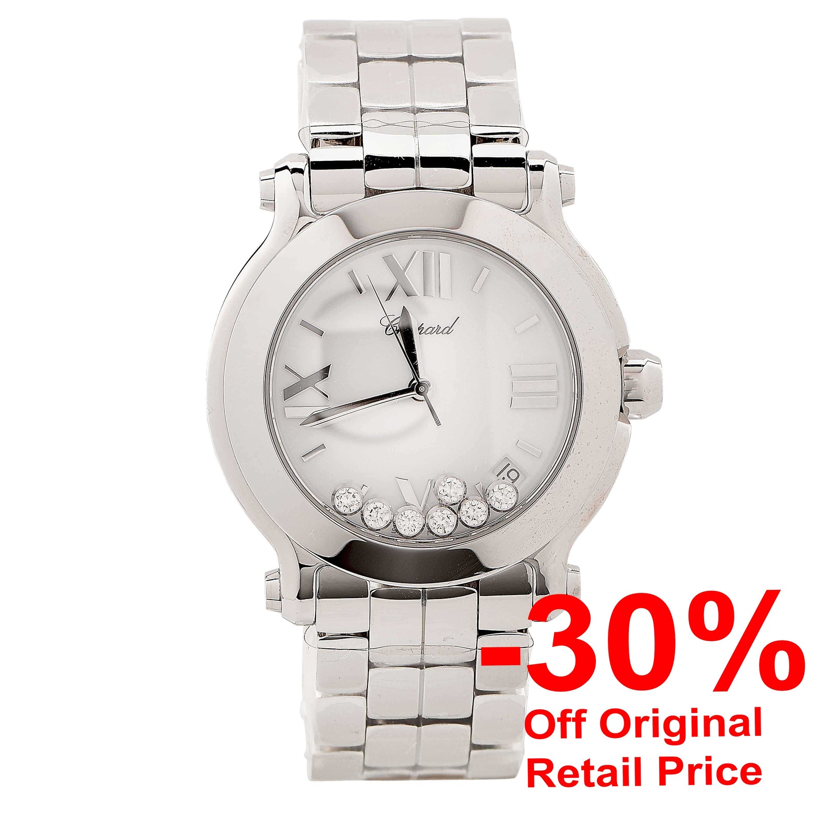 New Chopard Ladies Stainless Steel Happy Sport Quartz Wristwatch