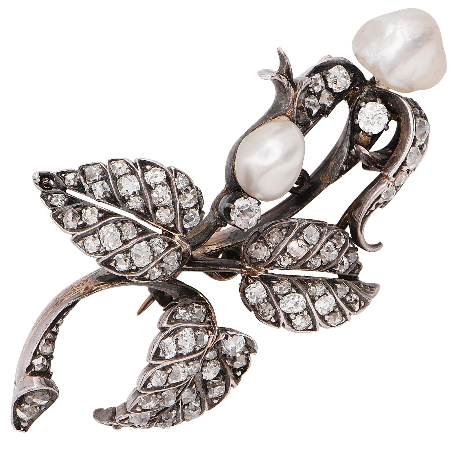 1800's Natural Pearl and Diamond Pin