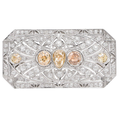 Art Deco Fancy Colored Diamond Platinum Brooch