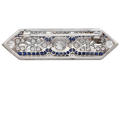 Art Deco 2.10 Carat Diamond and Sapphire Platinum Brooch
