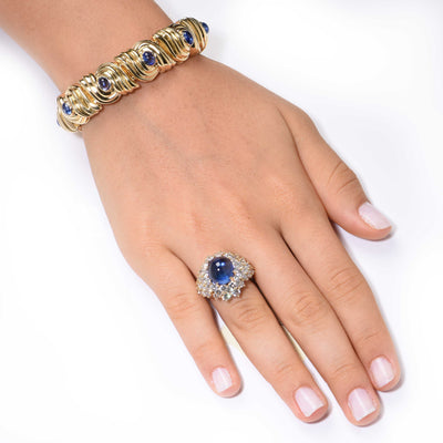11.80 Carat Cabochon Sapphire Diamond Ring - GIA