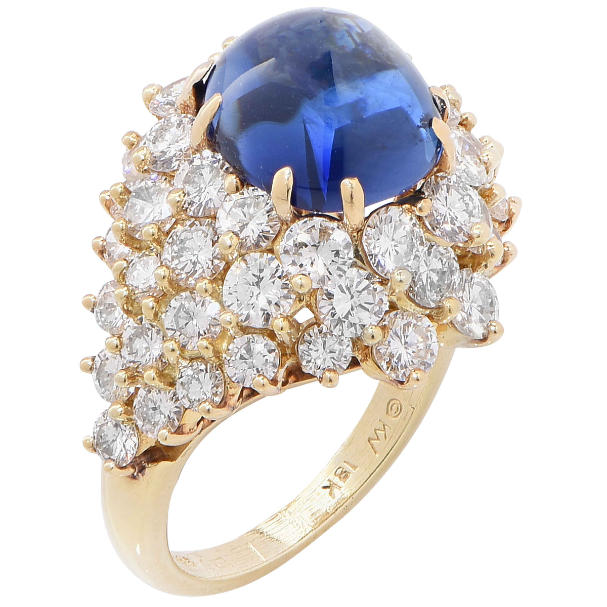 Kurt Wayne 9.8 Carat Natural Cabochon Sapphire Diamond Gold Ring