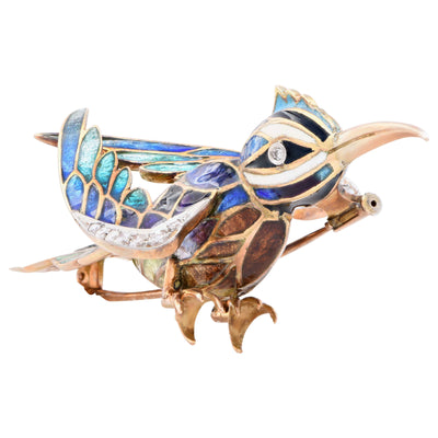 Vintage Enamel and Diamond Bird Brooch