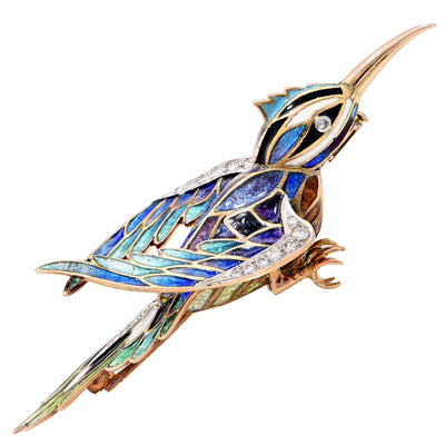Vintage Enamel and Diamond Bird Brooch
