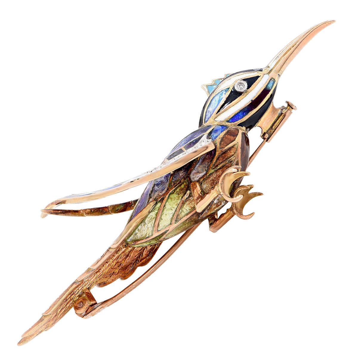 Vintage Enamel and Diamond Bird Brooch