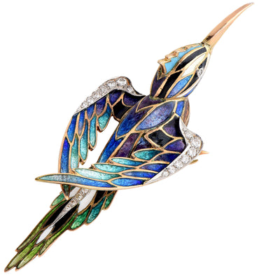 Vintage Enamel and Diamond Bird Brooch