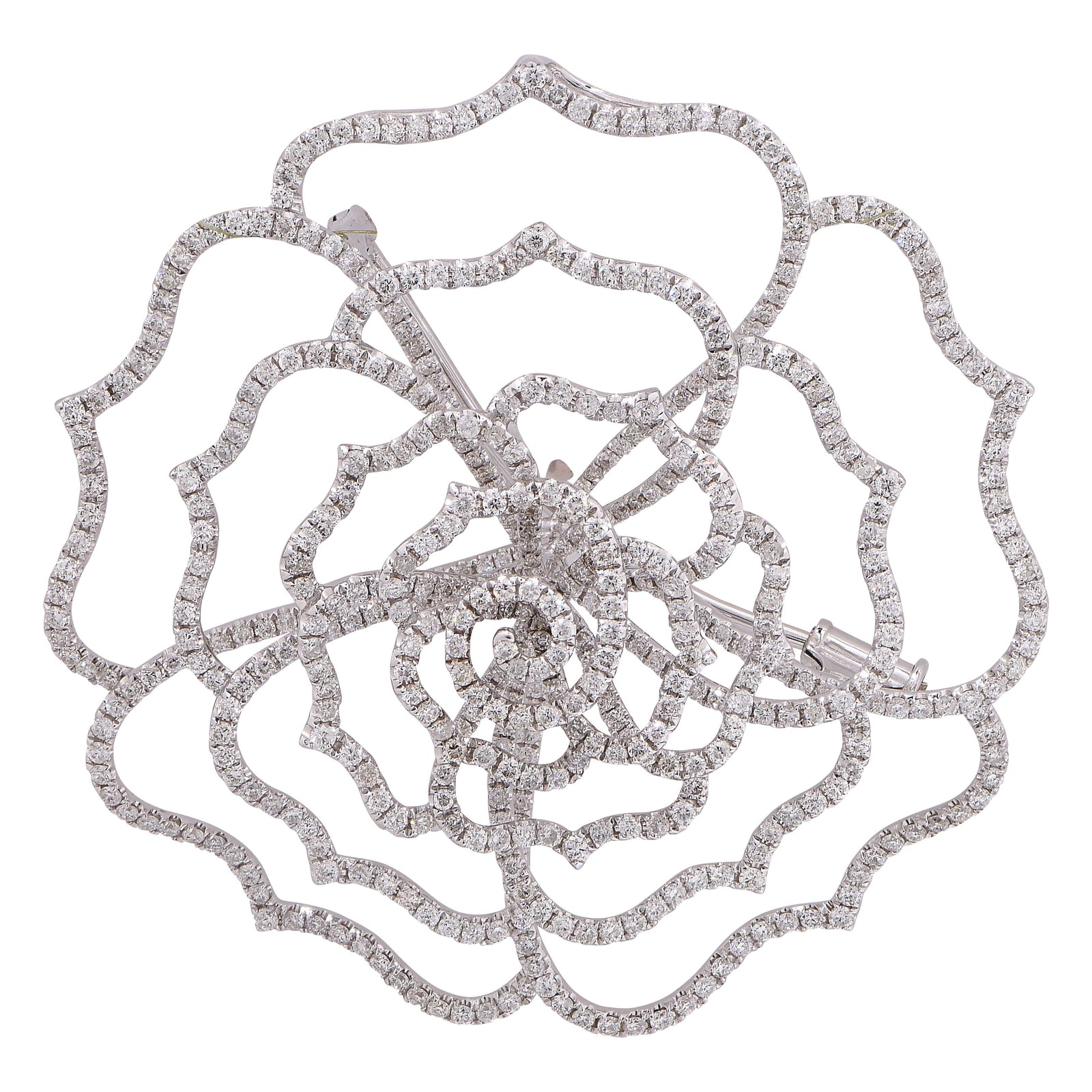 Rose Shaped 3.75 Carat Diamond White Gold Pendant Brooch