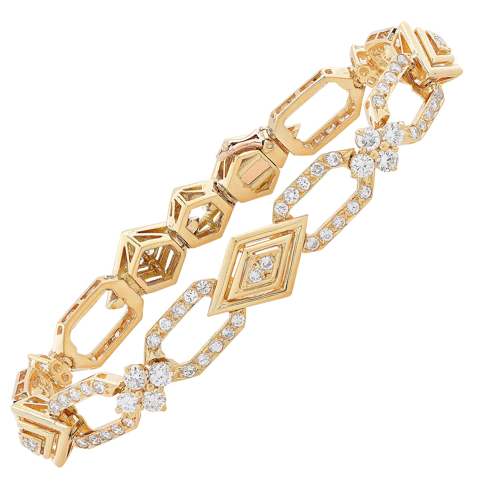 4 Carat Diamond French 18 Karat Yellow Gold Bracelet
