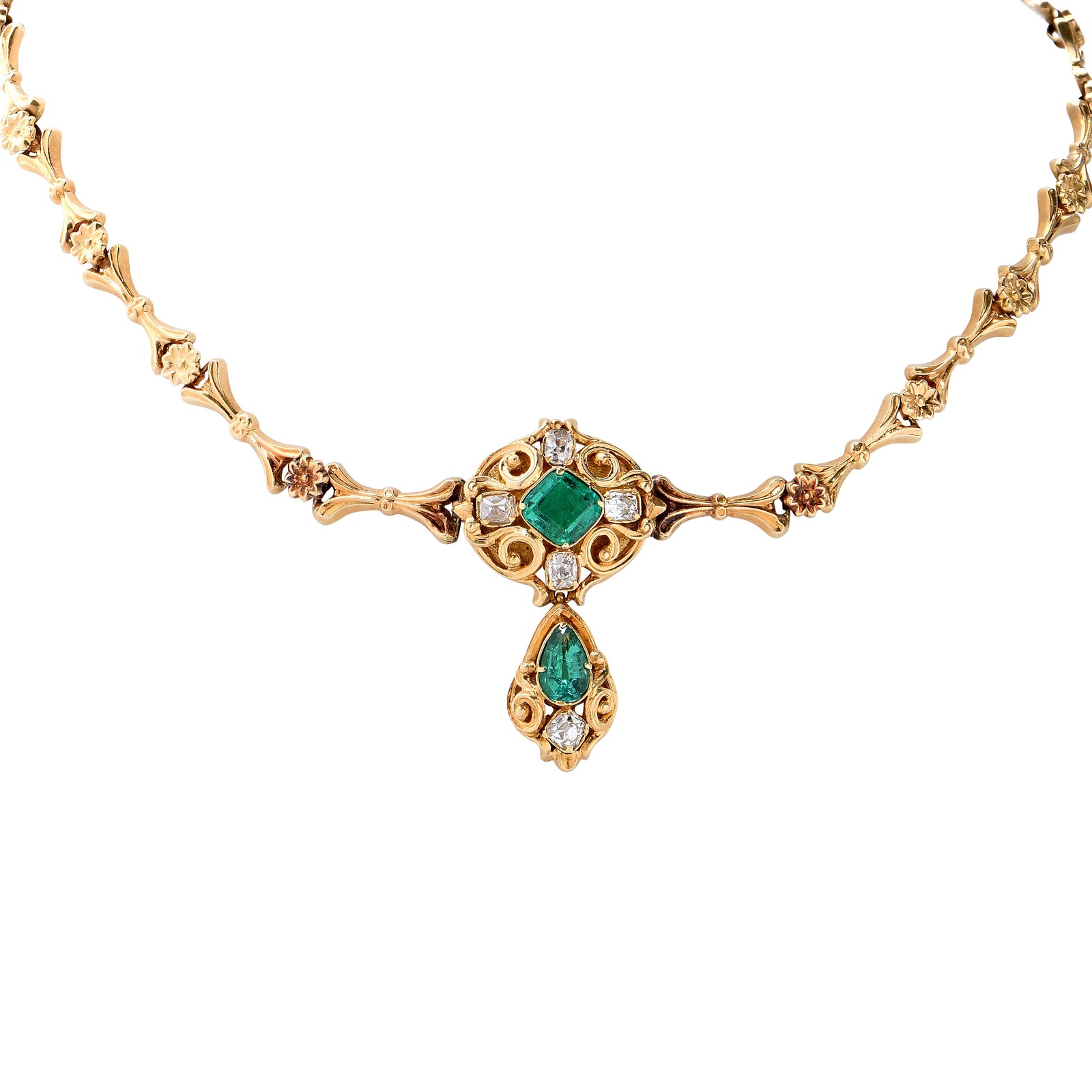 Antique Gold, Emerald and Diamond Necklace, circa 1850