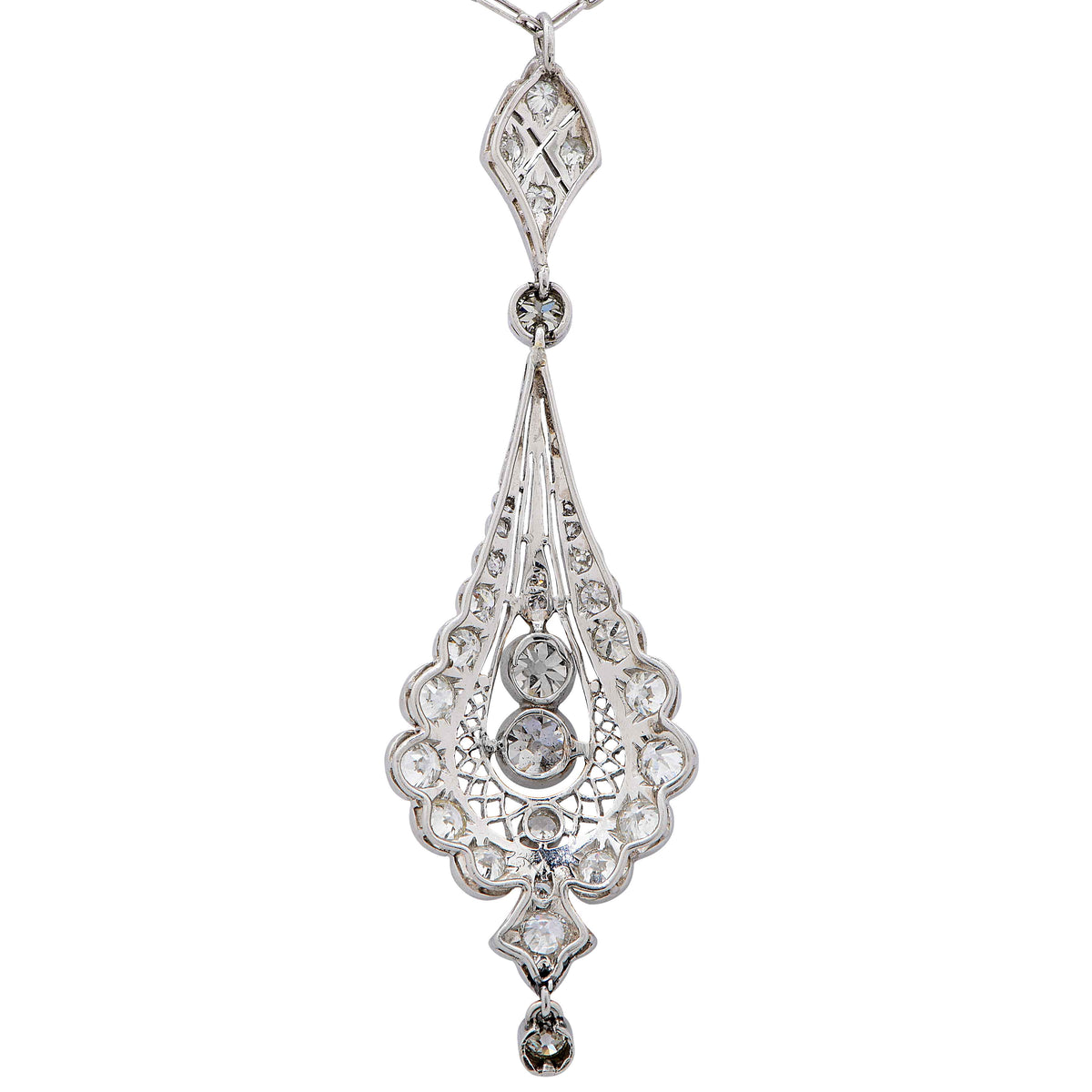 Edwardian 2 Carat Diamond Platinum Pendant Necklace