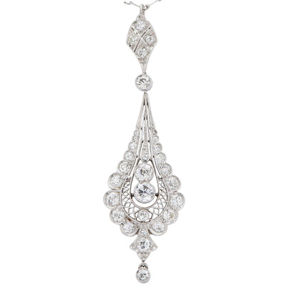 Edwardian 2 Carat Diamond Platinum Pendant Necklace