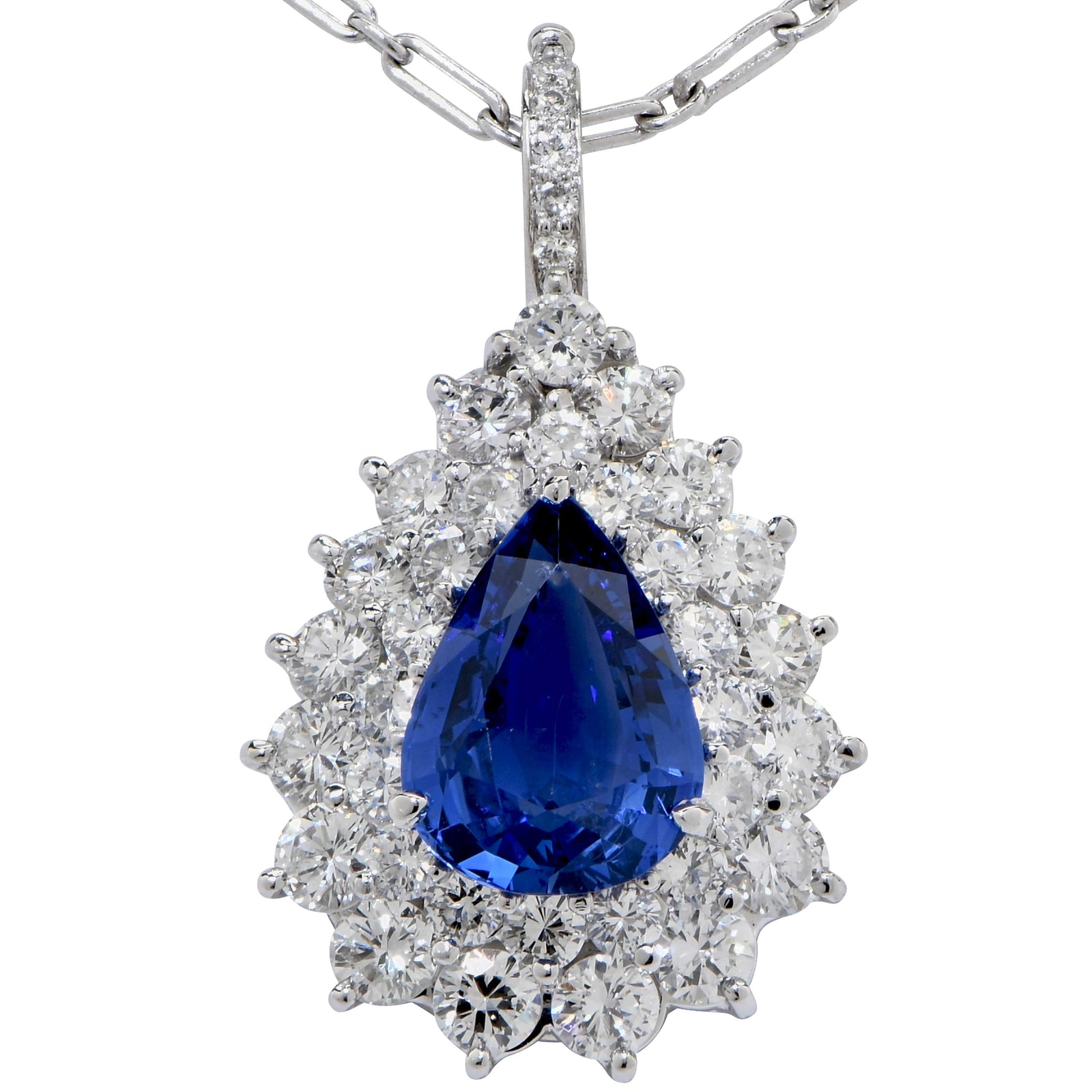 Galt 4 Carat AGL Graded Ceylon No Heat Pear Shape Sapphire and Diamond Pendant