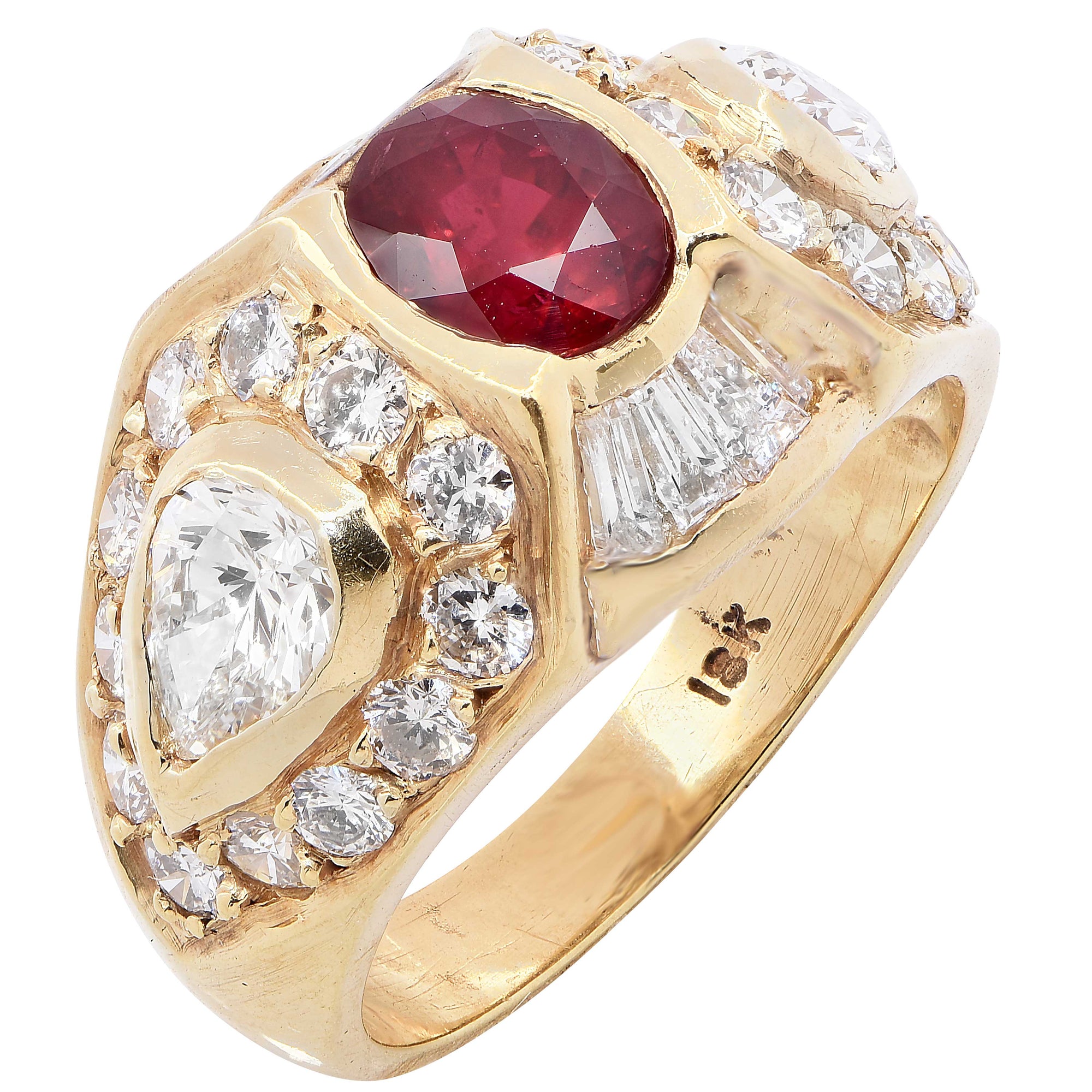 Ruby and Diamond 18 Karat Yellow Gold Ring