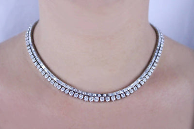 30 Carat Brilliant and Baguette Diamond Platinum Riviere Necklace