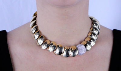 1990s High Polish Gold and Diamond Reversible Necklace