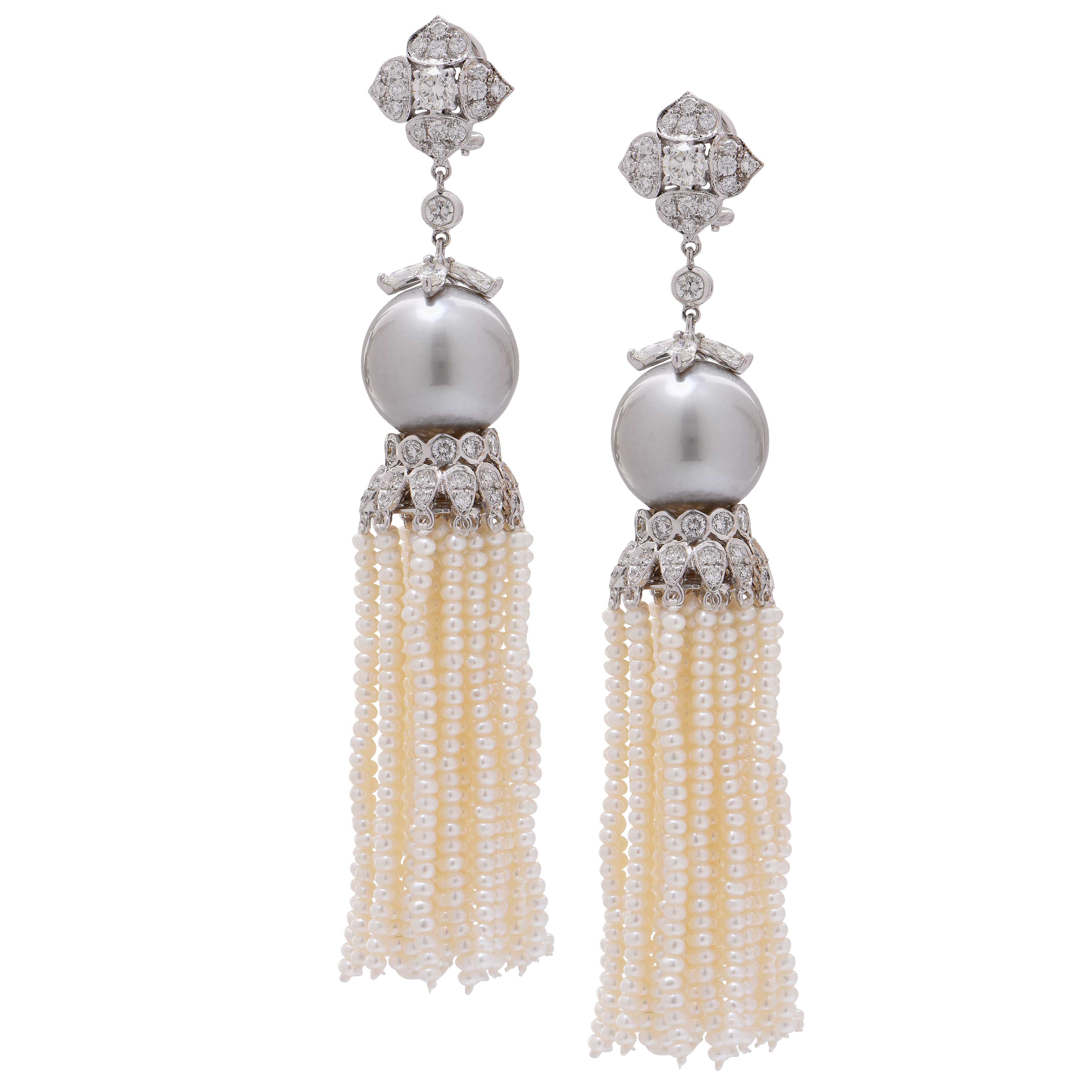 14.8 MM Gray Tahitian Pearl and Diamond Earrings