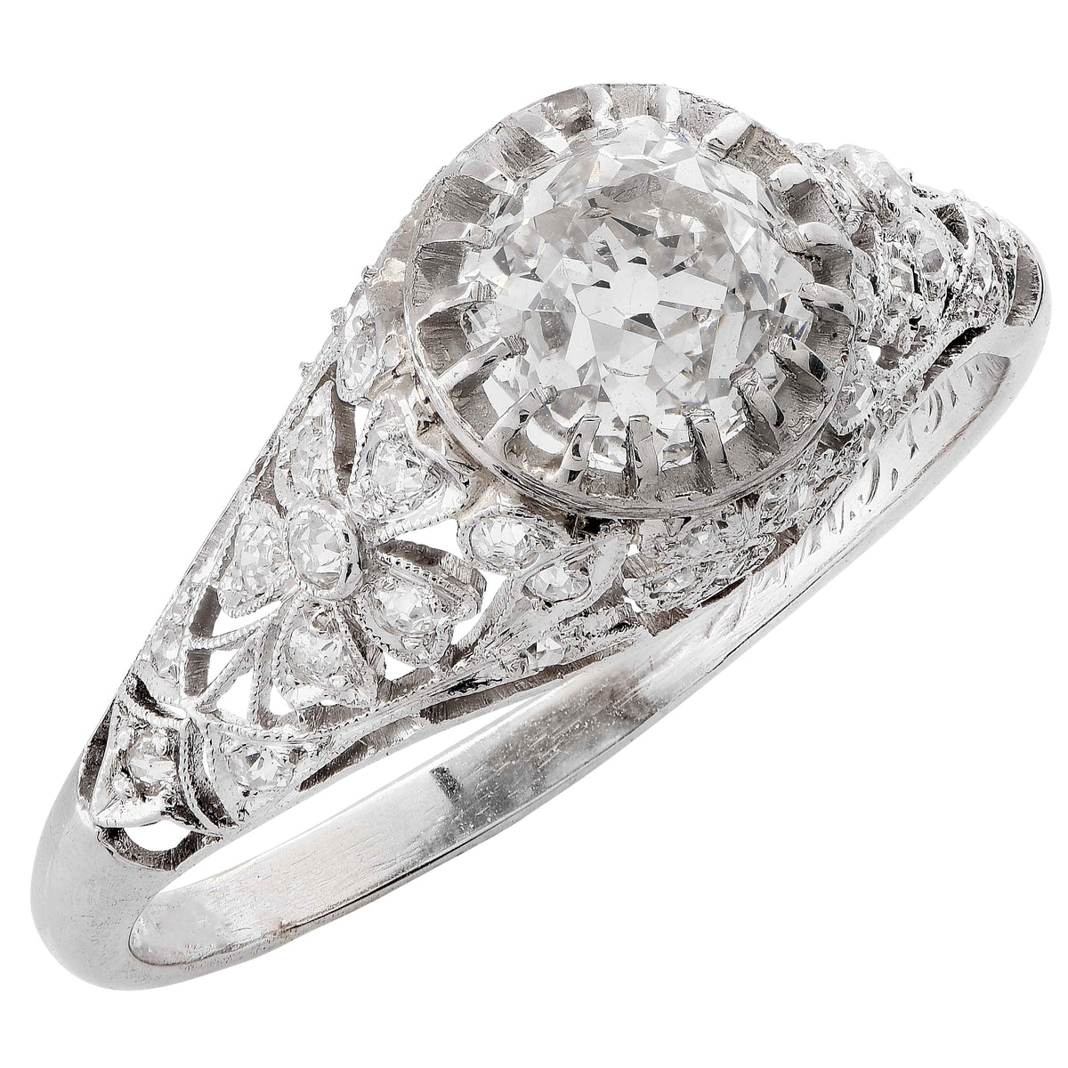 Edwardian 1.31 Carat GIA Certified Old Mine Cut Diamond Platinum Engagement Ring