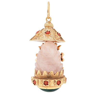 Pink Jade Coral Beads Gold Buddha Pendant