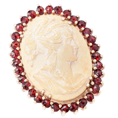 Lava Cameo and Garnet Gold Ring.