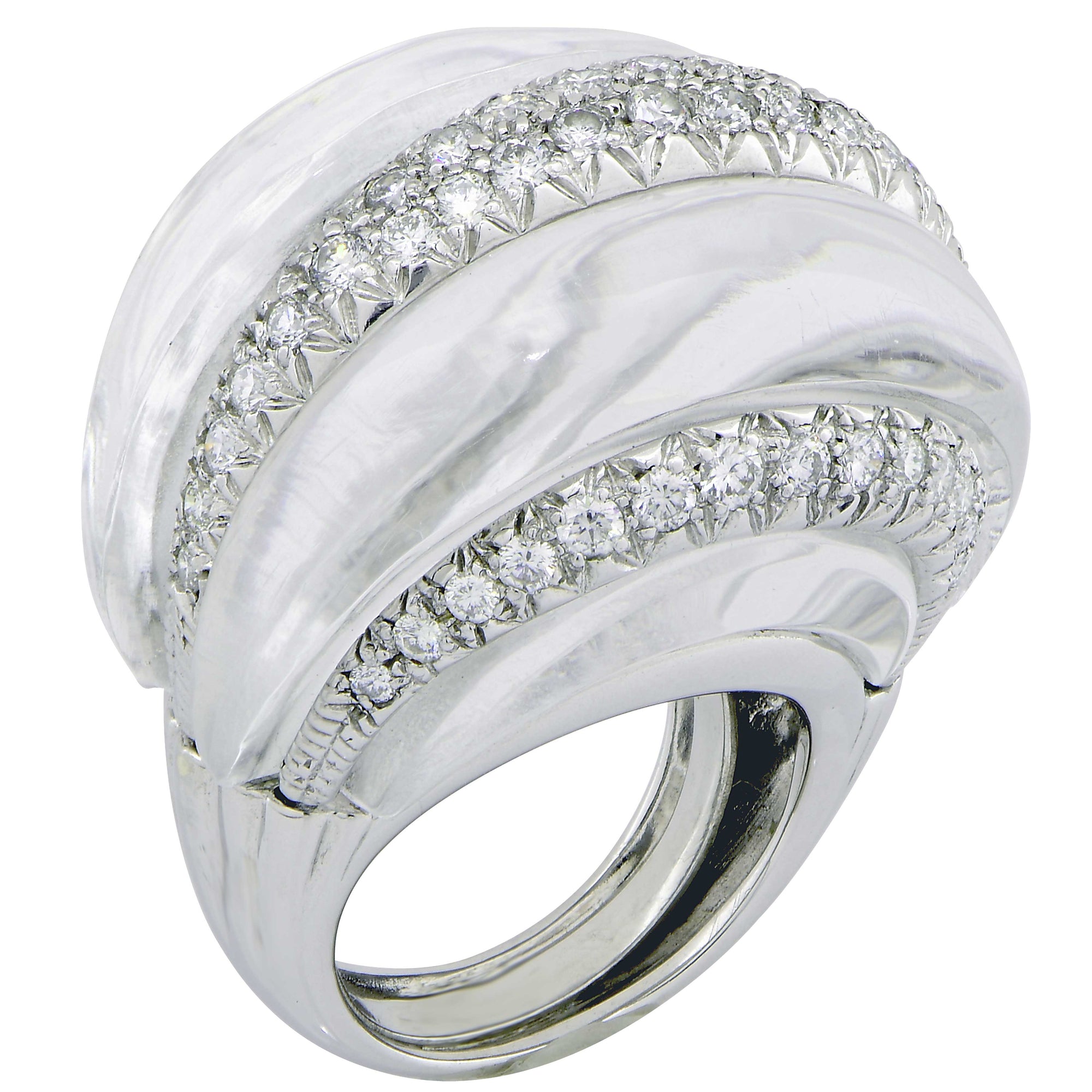 David Webb Rock Crystal and Diamond 18 Karat White Gold Ring