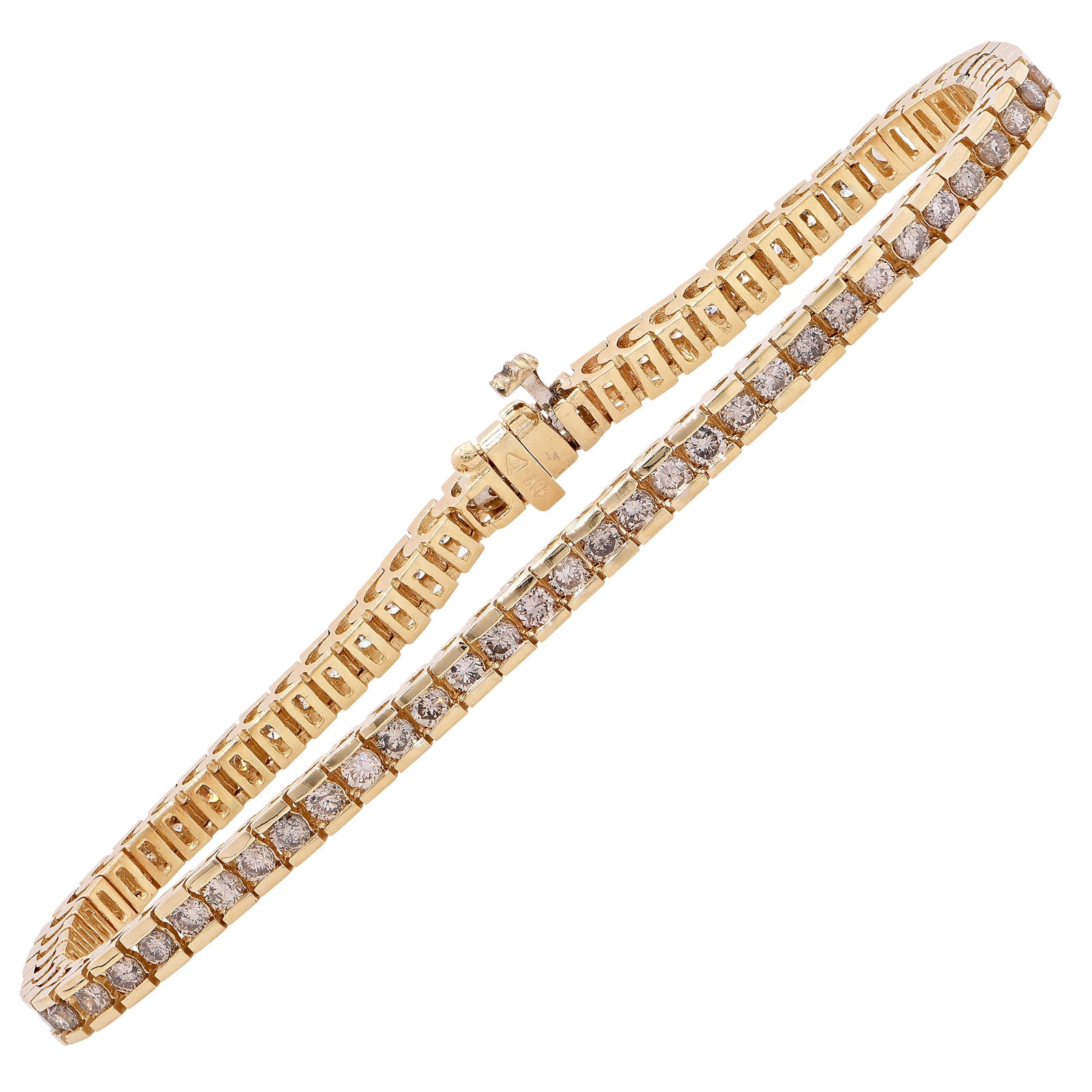 2.8 Carat Cognac Diamond Yellow Gold Channel Set Tennis Bracelet