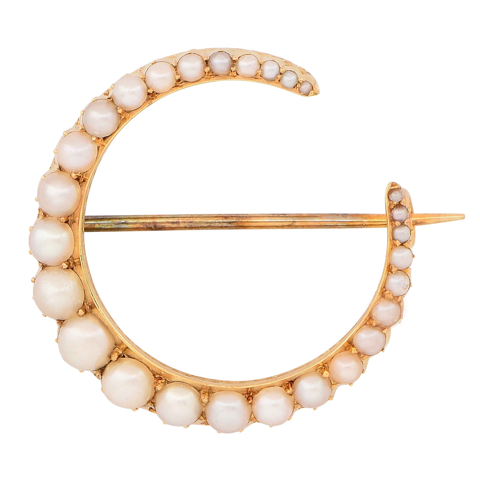 Victorian Pearl Crescent Moon Brooch