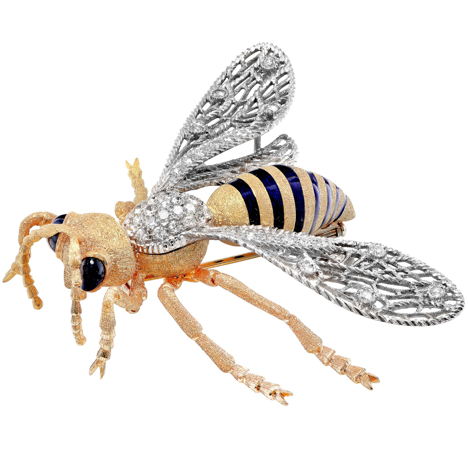 Buccellati Large Enamel Sapphire Diamond 18 Karat Yellow Gold Bee Brooch