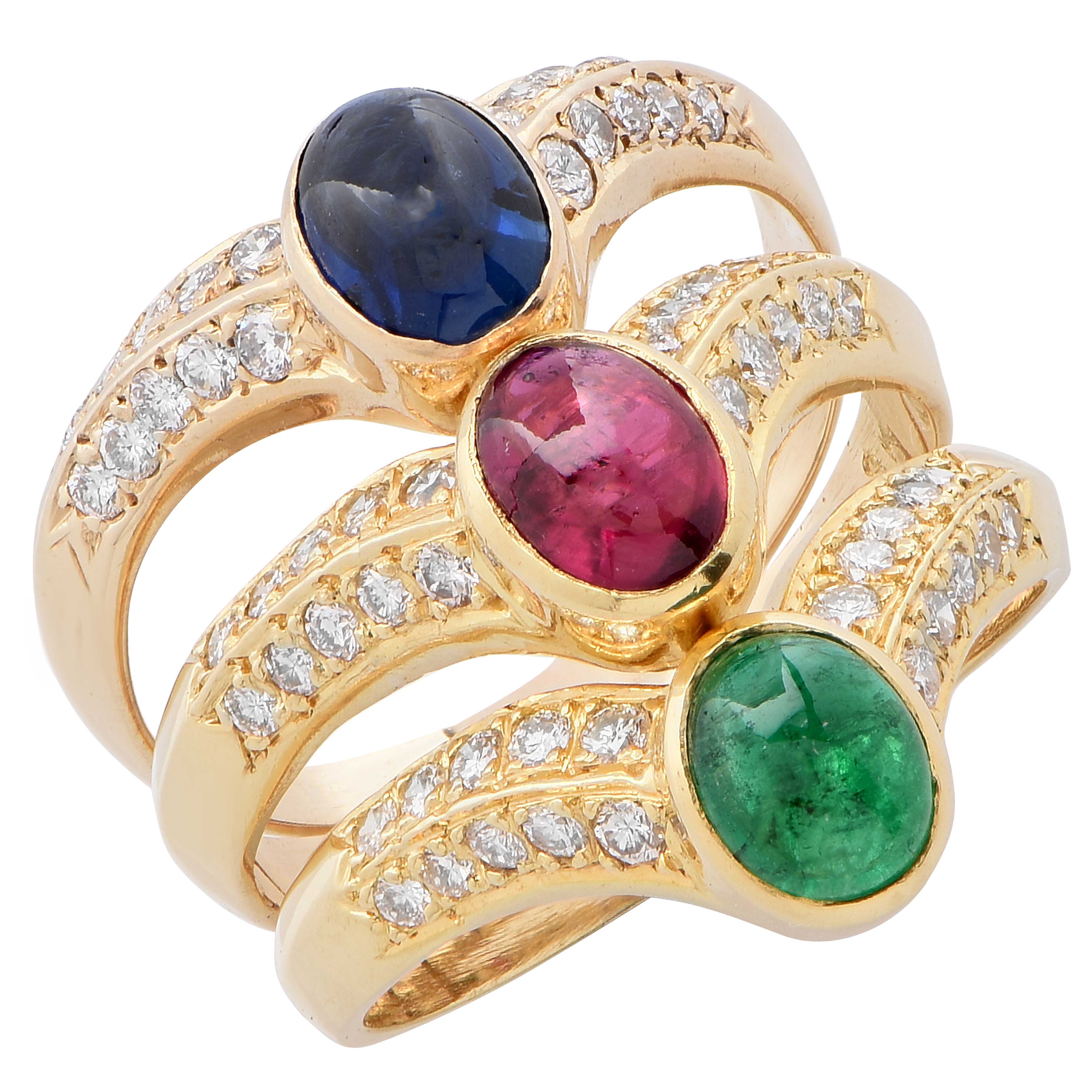 Emerald Cut Rubellite, Ruby & Diamond Ring - Johnny Jewelry